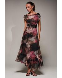 Jolie Moi - Mesh Asymmetrical Draped Maxi Dress - Lyst