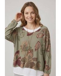 Izabel London - Leaf Print Layered Long Sleeve Top - Lyst