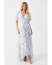 Oasis - Floral Kimono Sleeve Ruffle Chiffon Maxi Bridesmaids Dress - Lyst