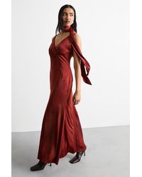 Warehouse - Plain Scarf Detail Tie Neck Maxi Dress - Lyst
