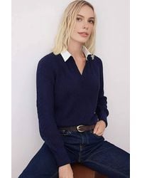 WOVCOR - Shirt Collar Trim Textured Knitted Jumper - Lyst