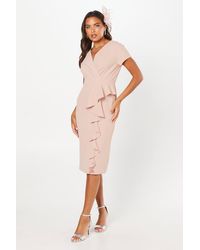 Wallis - Tailored Crepe Ruffle Pencil Dress - Lyst