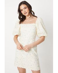 Oasis - Embroidered Floral Puff Sleeve Mini Dress - Lyst