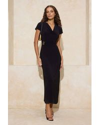 WOVCOR - Cowl Neck Ruched Hardware Detail Stretch Knit Maxi Dress - Lyst