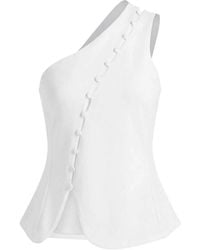 WOVCOR - Button Detail One Shoulder Sleeveless Scuba Peplum Top - Lyst
