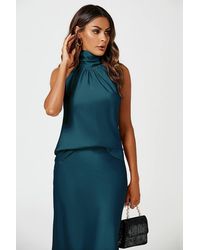 FS Collection - High Neck Sleeveless Satin Blouse Top - Lyst