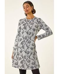 Roman - Floral Print Side Button Stretch Dress - Lyst