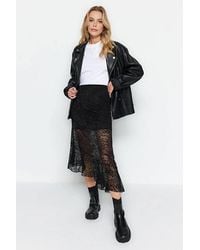 WOVCOR - Asymmetric Midi Lace Knit Skirt W/ Lined Design & Fluid Hem - Lyst