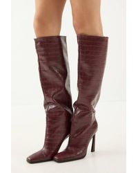 MissPap - Faux Croc Leather High Flared Stiletto Heel Knee Boots - Lyst