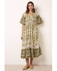 Blue Vanilla - V Neck Border Print Maxi Dress - Lyst