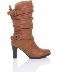 AJVANI - High Block Heel Ruched Calf Boots - Lyst