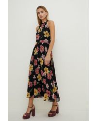 Oasis - Floral Chiffon Halter Neck Pleated Maxi Dress - Lyst