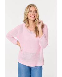 Izabel London - Mesh Texture 3/4 Sleeve Relaxed Top - Lyst
