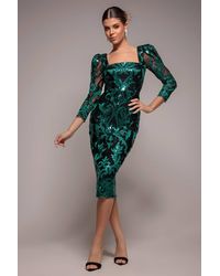 Goddiva - Square Neck Scalloped Lace Midi Dress - Lyst