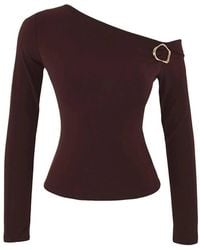 WOVCOR - Asymmetric Collar Knit Blouse W/ Accessory Detail - Lyst