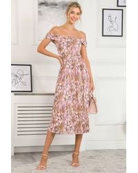Jolie Moi - Rezka Off-Shoulder Mesh Midi Dress - Lyst