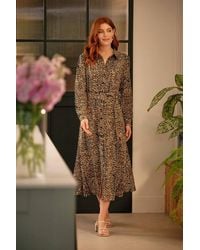 Izabel London - Animal Print Tie Waist Midi Shirt Dress - Lyst