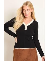 Wallis - Petite Contrast Trim Fine Knitted Jumper - Lyst