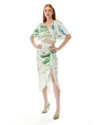 Liquorish - Bird Print Ruched Front Crop Top - Lyst