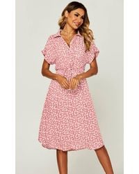 FS Collection - Relaxed Floral Print Button Down Midi Shirt Dress - Lyst