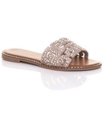 AJVANI - Flat Diamante Mule Sandals Flip Flops Sliders - Lyst