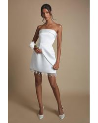 Coast - Petite Strapless Satin Mini Wedding Dress With Hem Pearl Trim - Lyst