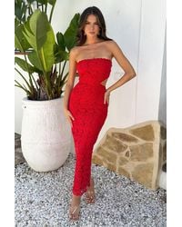 AX Paris - Embroidered Overlay Bandeau Cut Out Midi Dress - Lyst