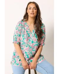 Yours - Floral Print Frill Neck Top - Lyst
