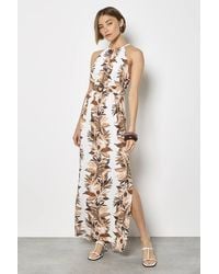 Apricot - Tropical Leaf Halter Neck Maxi Dress - Lyst