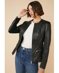 Oasis - Collarless Leather Jacket - Lyst