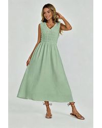 FS Collection - Sleeveless Shirred Bodice Midi Dress - Lyst