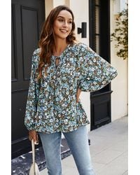 FS Collection - Floral Print Long Sleeve Blouse Top - Lyst