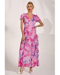 Jolie Moi - Cap Sleeve Ruffle Mesh Maxi Dress - Lyst