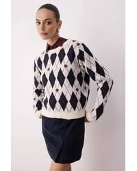 WOVCOR - Argyle Pattern Glitter Knit Crew Neck Jumper - Lyst