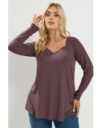 Yours - Lace Insert Ribbed Top - Lyst