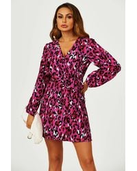 FS Collection - Leopard Print Wrap Top Mini Dress - Lyst