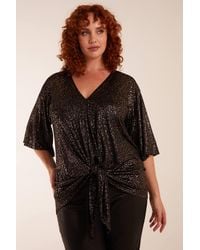 Blue Vanilla - Curve Leopard V Neck Tie Front Top - Lyst