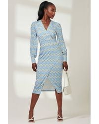 Jolie Moi - Print Long Sleeve Jersey Pencil Dress - Lyst