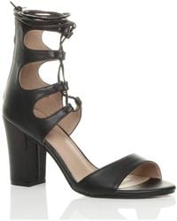 AJVANI - High Block Heel Lace Up Ghillie Strappy Sandals - Lyst