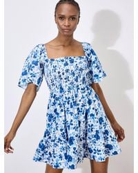 Apricot - Smocked Cotton Floral Mini Dress - Lyst