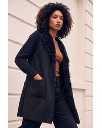 Roman - Longline Faux Shearling Knit Coatigan - Lyst