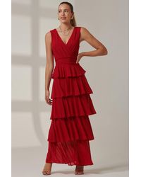 Jolie Moi - Plain Tiered Mesh Maxi Dress - Lyst