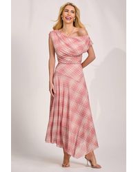 Jolie Moi - Asymmetric Draped Mesh Maxi Dress - Lyst