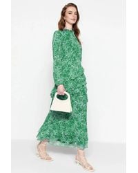 WOVCOR - Floral Ruffle Detail Long Sleeve Chiffon Maxi Dress - Lyst