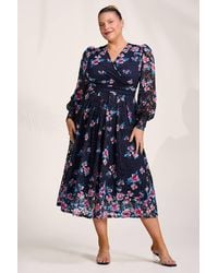Jolie Moi - Long Sleeve Printed Lace Maxi Dress - Lyst