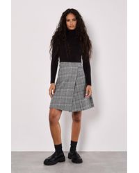 Apricot - Ribbed Knit Check Skirt Mini Dress - Lyst