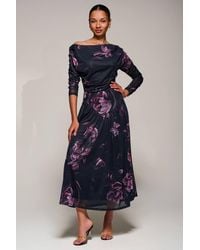 Jolie Moi - Long Sleeve Asymmetric Mesh Midi Dress - Lyst