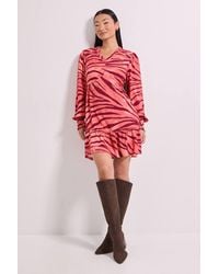 Dorothy Perkins - Petite Frill Detail Tiered Smock Printed Mini Dress - Lyst