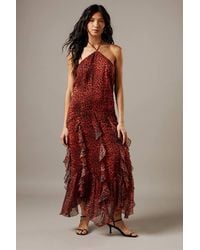Warehouse - Chiffon Halter Tendril Ruffle Midi Dress - Lyst