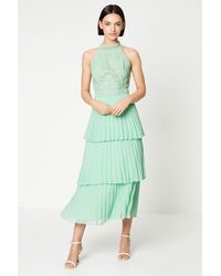 Oasis - Lace Sleeveless Pleated Tiered Midaxi Dress - Lyst